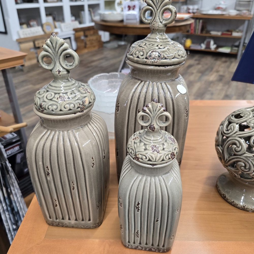 Ornate Taupe Ceramic 3- Piece Vase Set